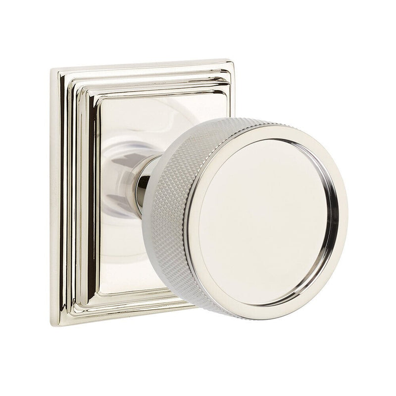 Emtek Dummy Pair Select Conical Knurled Knob with Wilshire Rosette in Lifetime Polished Nickel finish