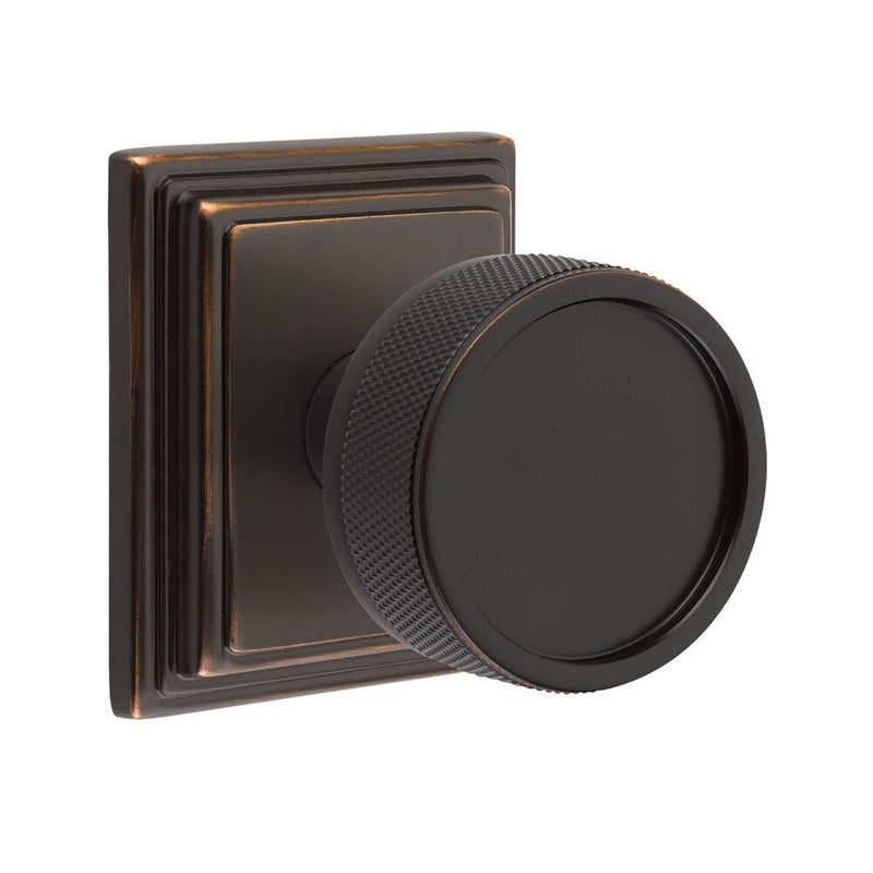 Emtek Dummy Pair Select Conical Knurled Knob with Wilshire Rosette in Oil Rubbed Bronze finish