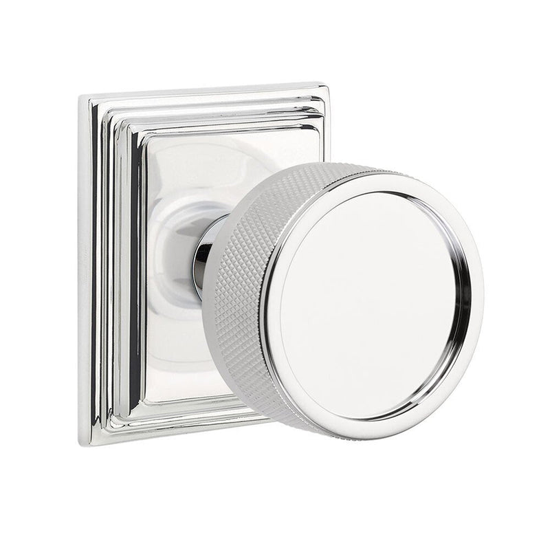 Emtek Dummy Pair Select Conical Knurled Knob with Wilshire Rosette in Polished Chrome finish