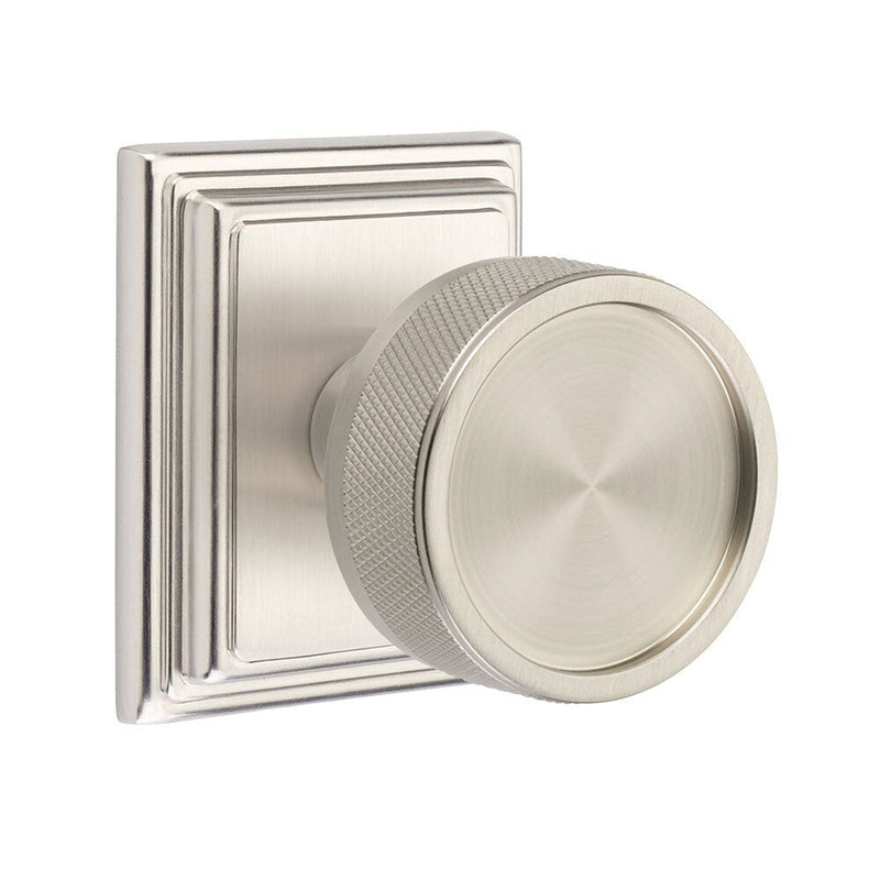 Emtek Dummy Pair Select Conical Knurled Knob with Wilshire Rosette in Satin Nickel finish