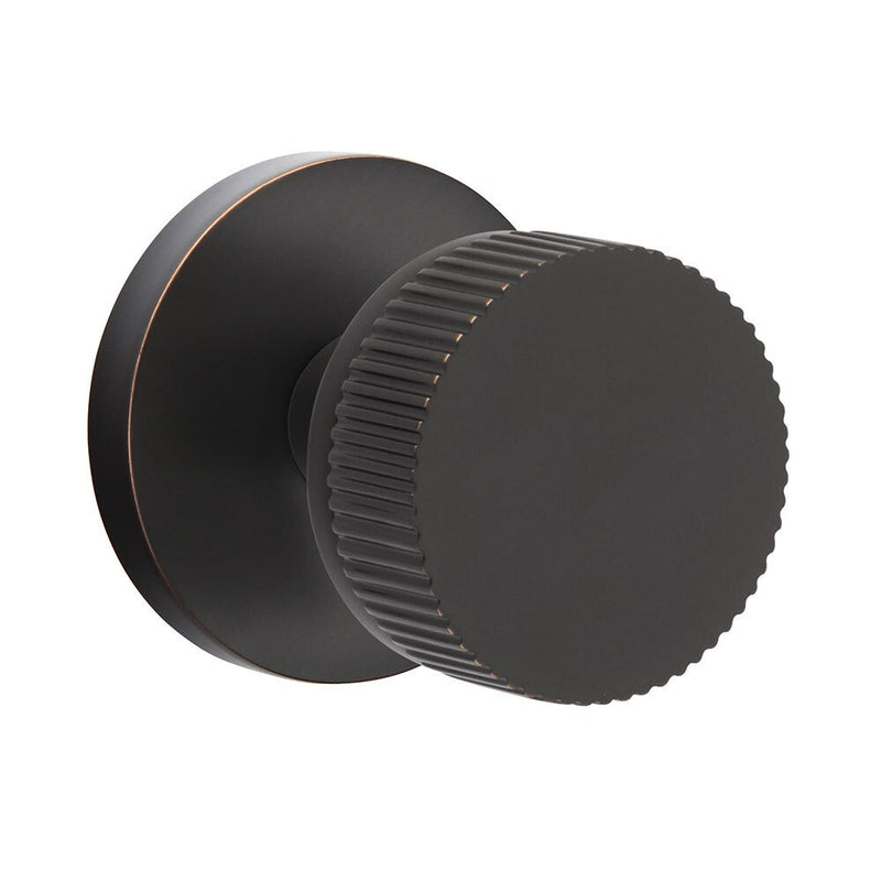 Emtek Dummy Pair Select Conical Straight Knurled Knob with Disk Rosette in Oil Rubbed Bronze finish