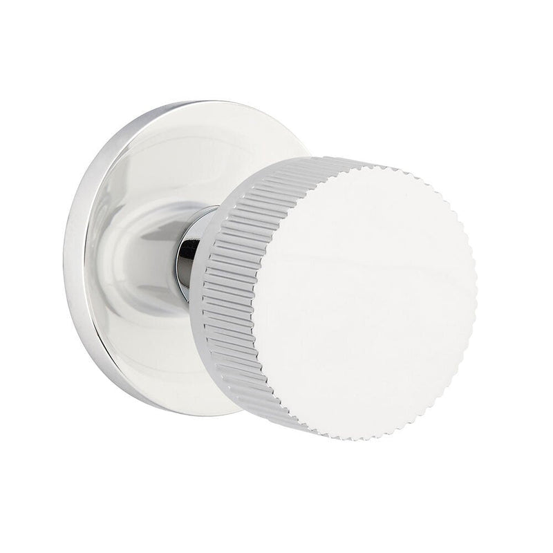 Emtek Dummy Pair Select Conical Straight Knurled Knob with Disk Rosette in Polished Chrome finish