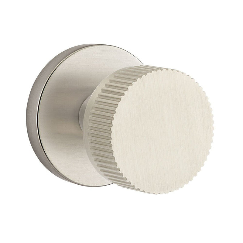 Emtek Dummy Pair Select Conical Straight Knurled Knob with Disk Rosette in Satin Nickel finish