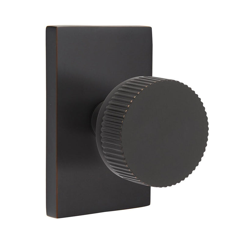 Emtek Dummy Pair Select Conical Straight Knurled Knob with Modern Rectangular Rosette in Oil Rubbed Bronze finish