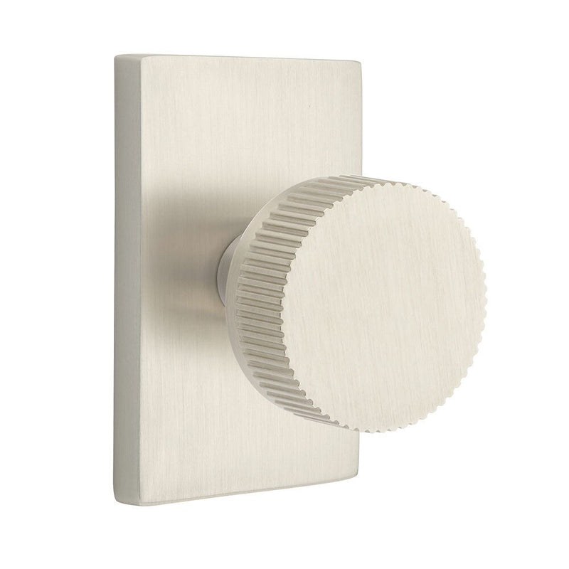 Emtek Dummy Pair Select Conical Straight Knurled Knob with Modern Rectangular Rosette in Satin Nickel finish