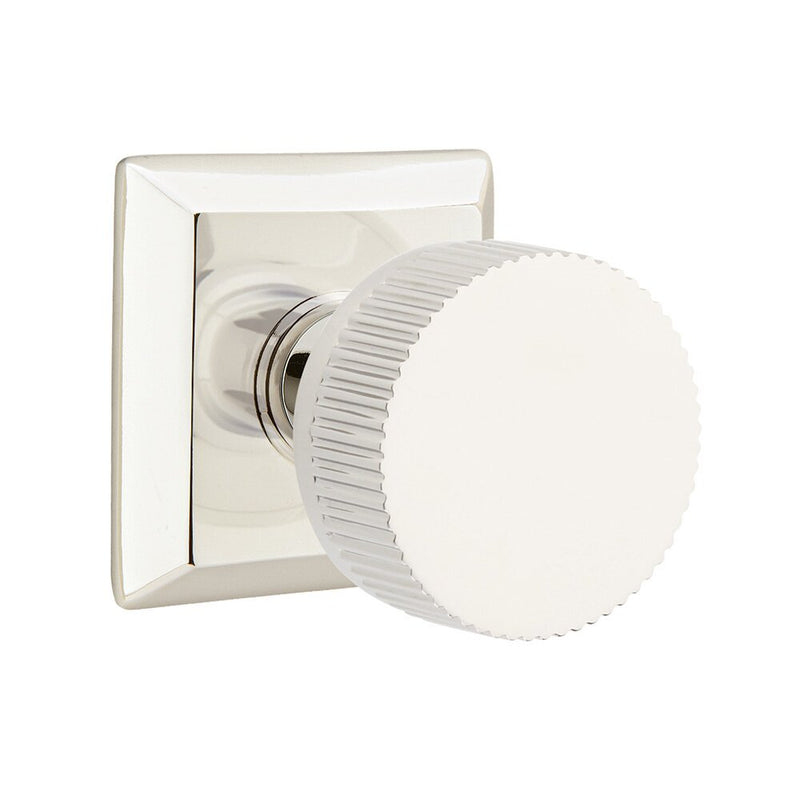 Emtek Dummy Pair Select Conical Straight Knurled Knob with Quincy Rosette in Lifetime Polished Nickel finish
