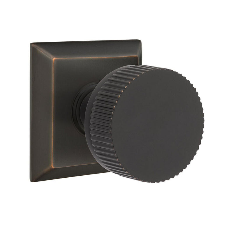 Emtek Dummy Pair Select Conical Straight Knurled Knob with Quincy Rosette in Oil Rubbed Bronze finish