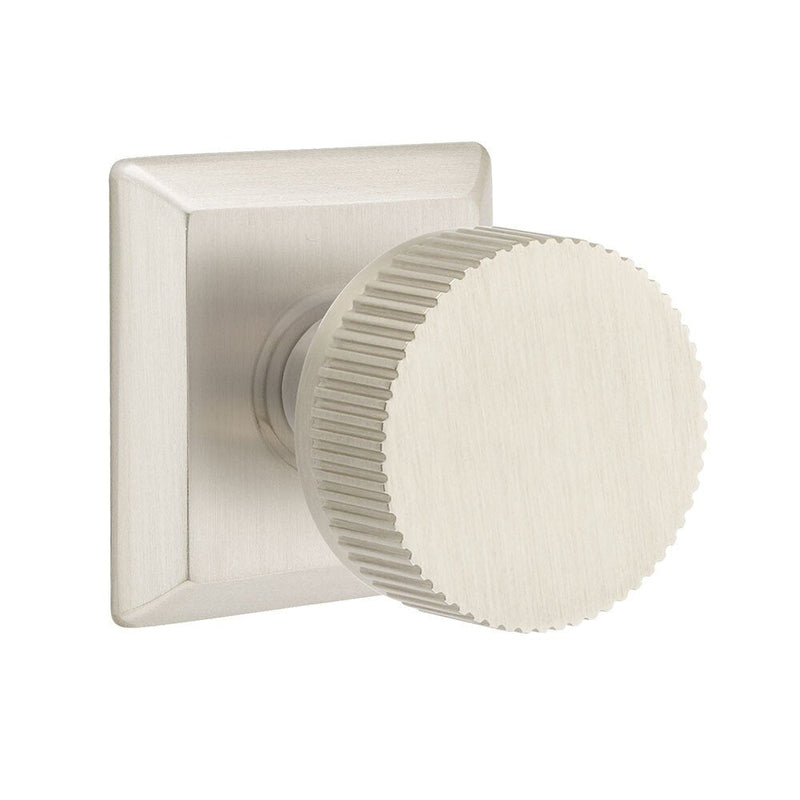 Emtek Dummy Pair Select Conical Straight Knurled Knob with Quincy Rosette in Satin Nickel finish