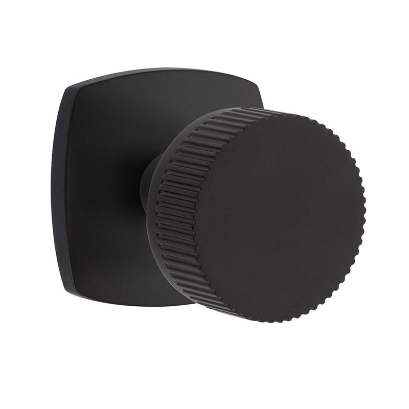 Emtek Dummy Pair Select Conical Straight Knurled Knob with Urban Modern Rosette in Flat Black finish