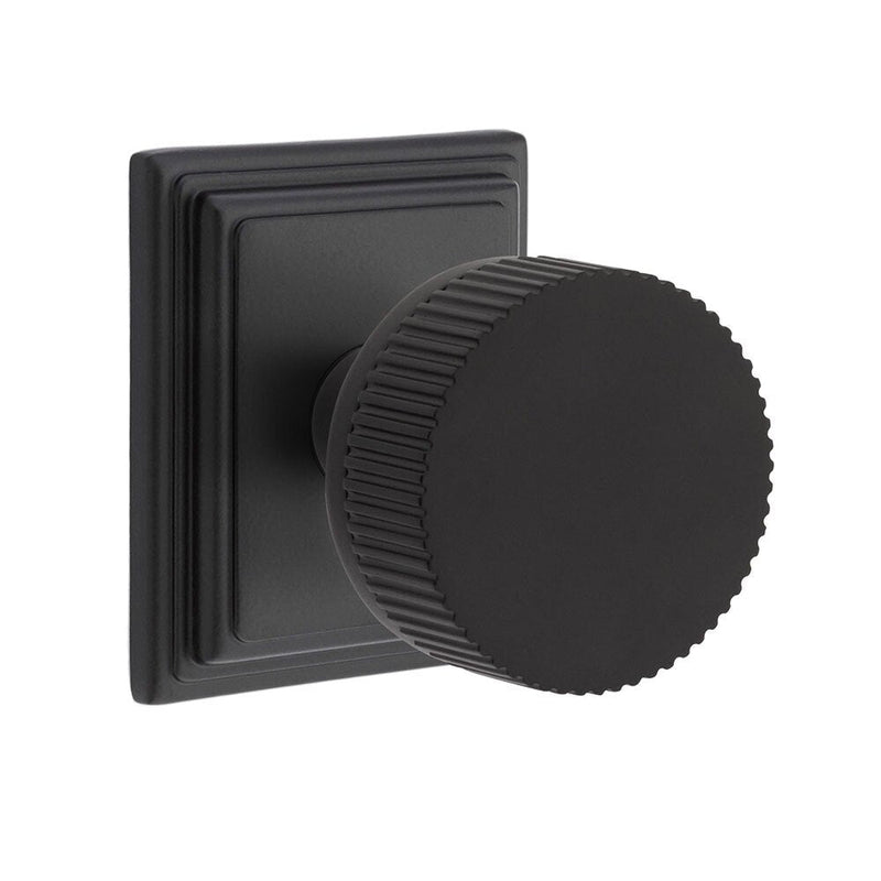 Emtek Dummy Pair Select Conical Straight Knurled Knob with Wilshire Rosette in Flat Black finish