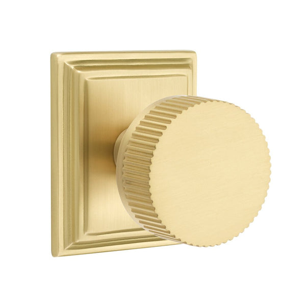 Emtek Dummy Pair Select Conical Straight Knurled Knob with Wilshire Rosette in Satin Brass finish