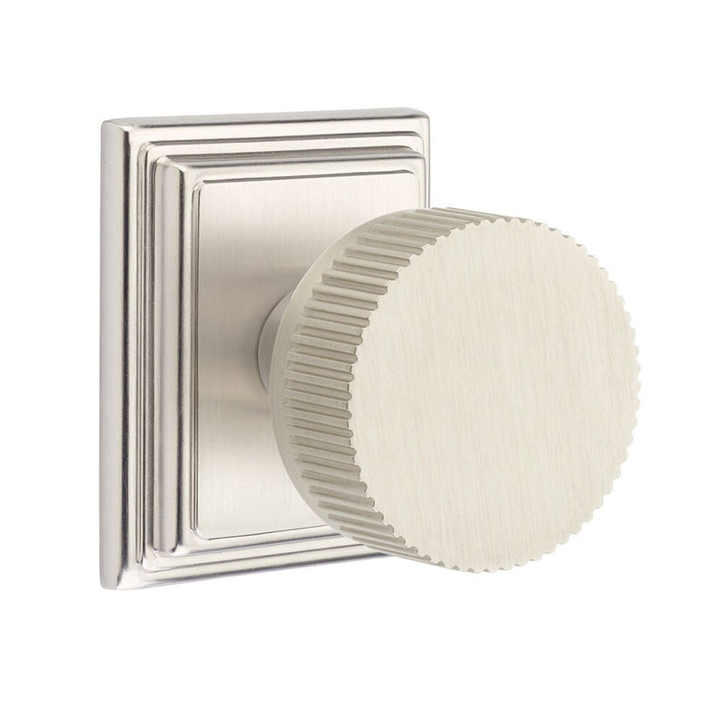 Emtek Dummy Pair Select Conical Straight Knurled Knob with Wilshire Rosette in Satin Nickel finish