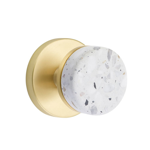 Emtek Dummy Pair Select Conical Terrazzo Knob with Disk Rosette in Satin Brass finish