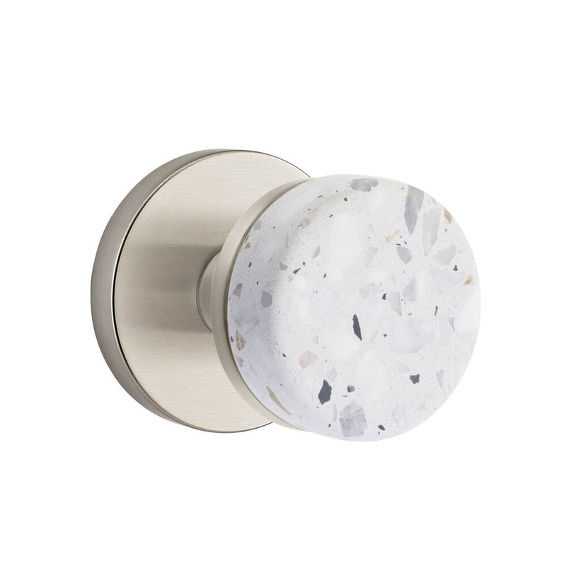 Emtek Dummy Pair Select Conical Terrazzo Knob with Disk Rosette in Satin Nickel finish