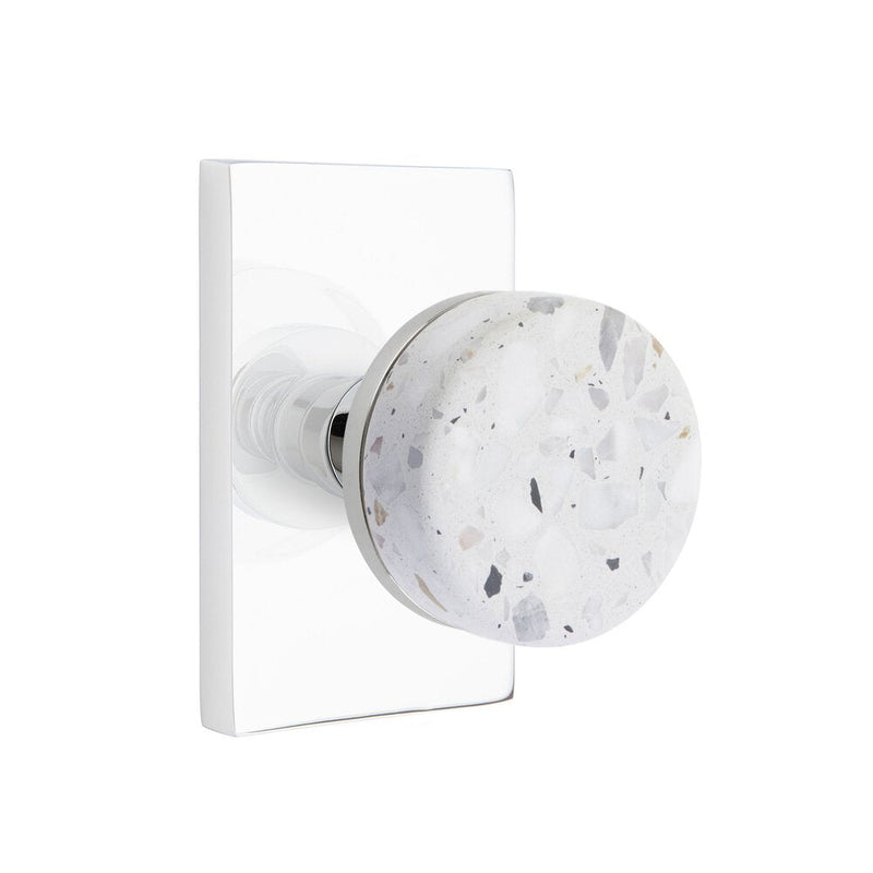 Emtek Dummy Pair Select Conical Terrazzo Knob with Modern Rectangular Rosette in Polished Chrome finish