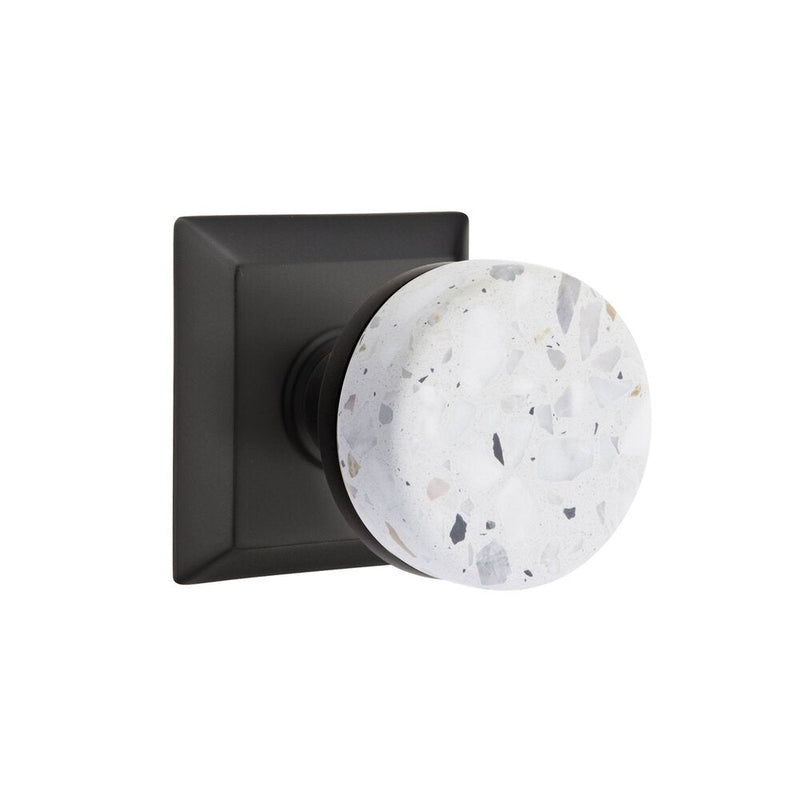 Emtek Dummy Pair Select Conical Terrazzo Knob with Quincy Rosette in Flat Black finish