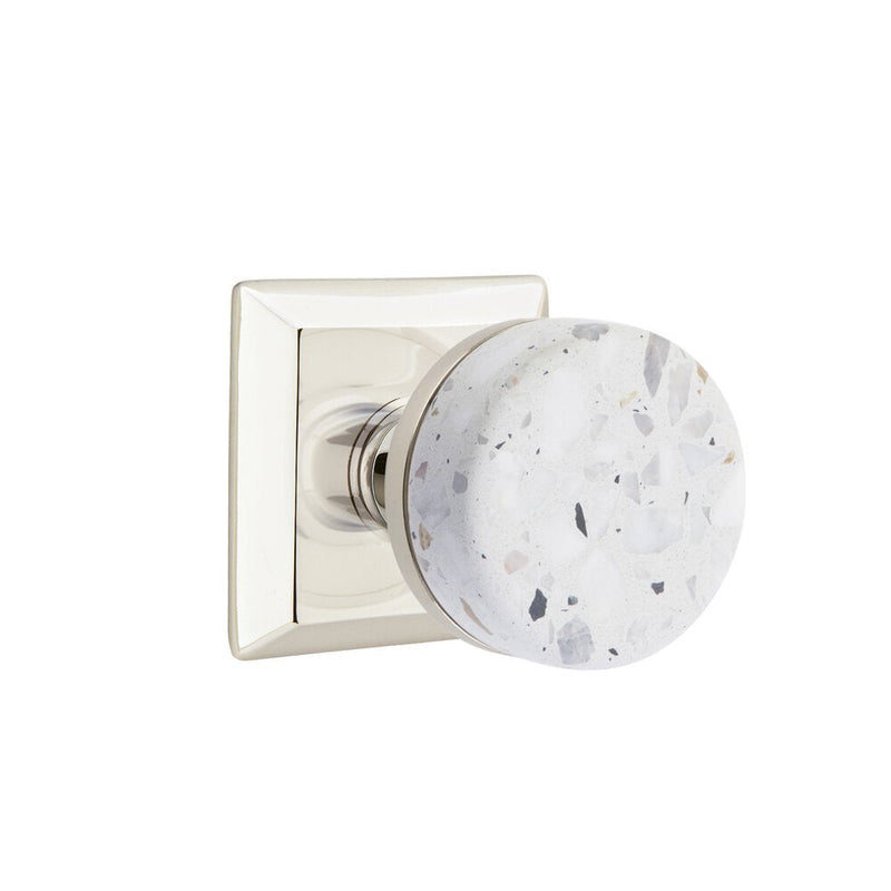 Emtek Dummy Pair Select Conical Terrazzo Knob with Quincy Rosette in Lifetime Polished Nickel finish