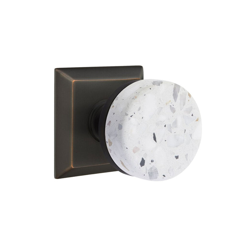 Emtek Dummy Pair Select Conical Terrazzo Knob with Quincy Rosette in Oil Rubbed Bronze finish