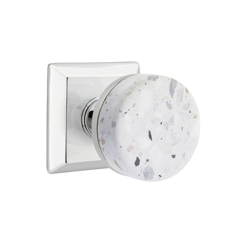 Emtek Dummy Pair Select Conical Terrazzo Knob with Quincy Rosette in Polished Chrome finish