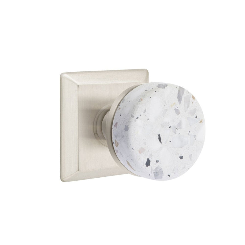 Emtek Dummy Pair Select Conical Terrazzo Knob with Quincy Rosette in Satin Nickel finish