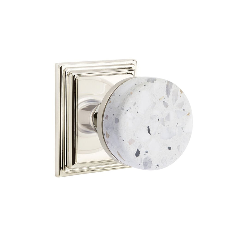 Emtek Dummy Pair Select Conical Terrazzo Knob with Wilshire Rosette in Lifetime Polished Nickel finish