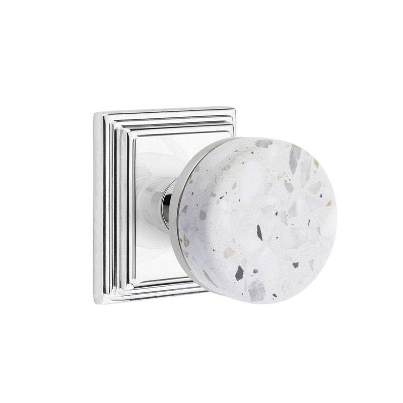 Emtek Dummy Pair Select Conical Terrazzo Knob with Wilshire Rosette in Polished Chrome finish
