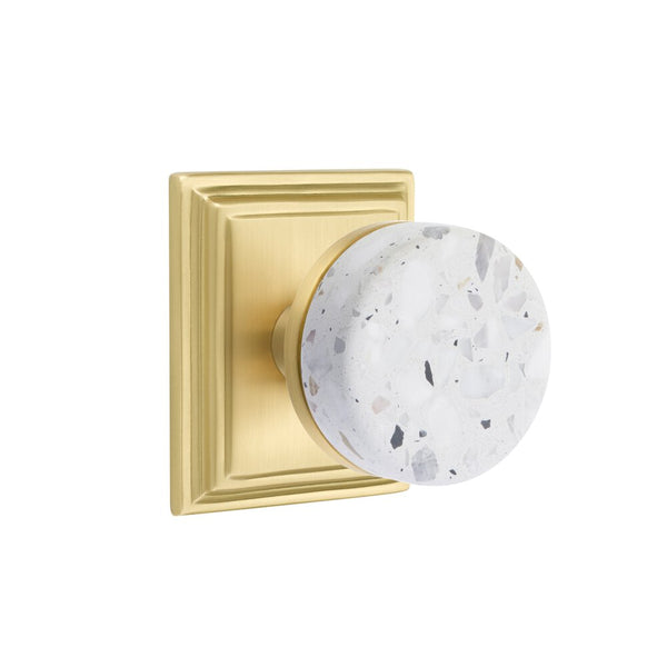 Emtek Dummy Pair Select Conical Terrazzo Knob with Wilshire Rosette in Satin Brass finish