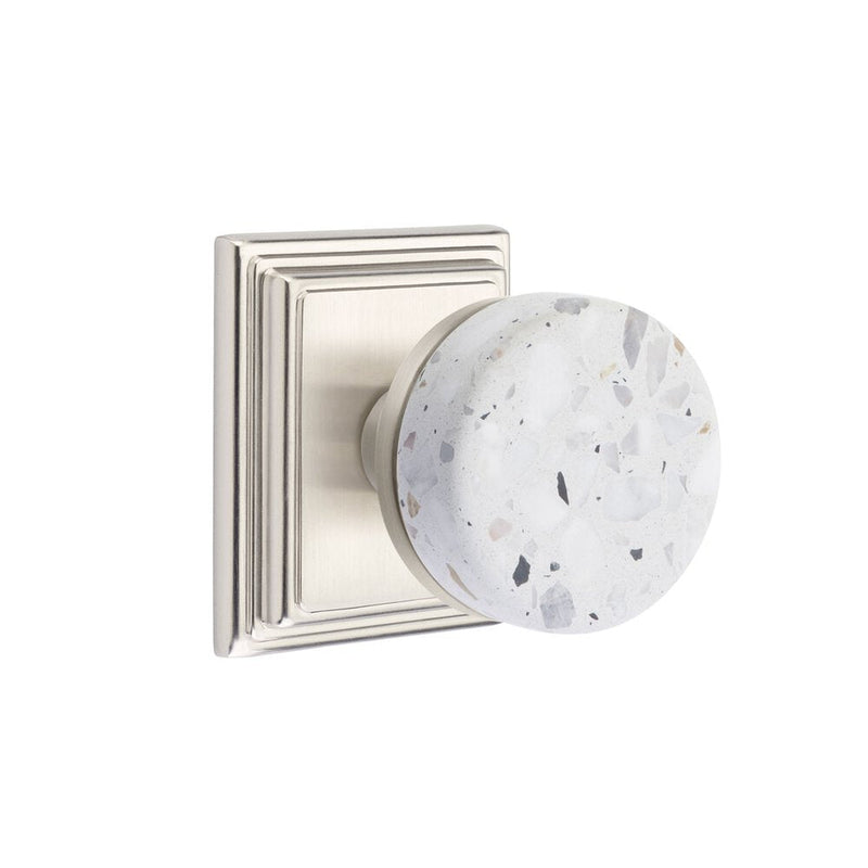 Emtek Dummy Pair Select Conical Terrazzo Knob with Wilshire Rosette in Satin Nickel finish