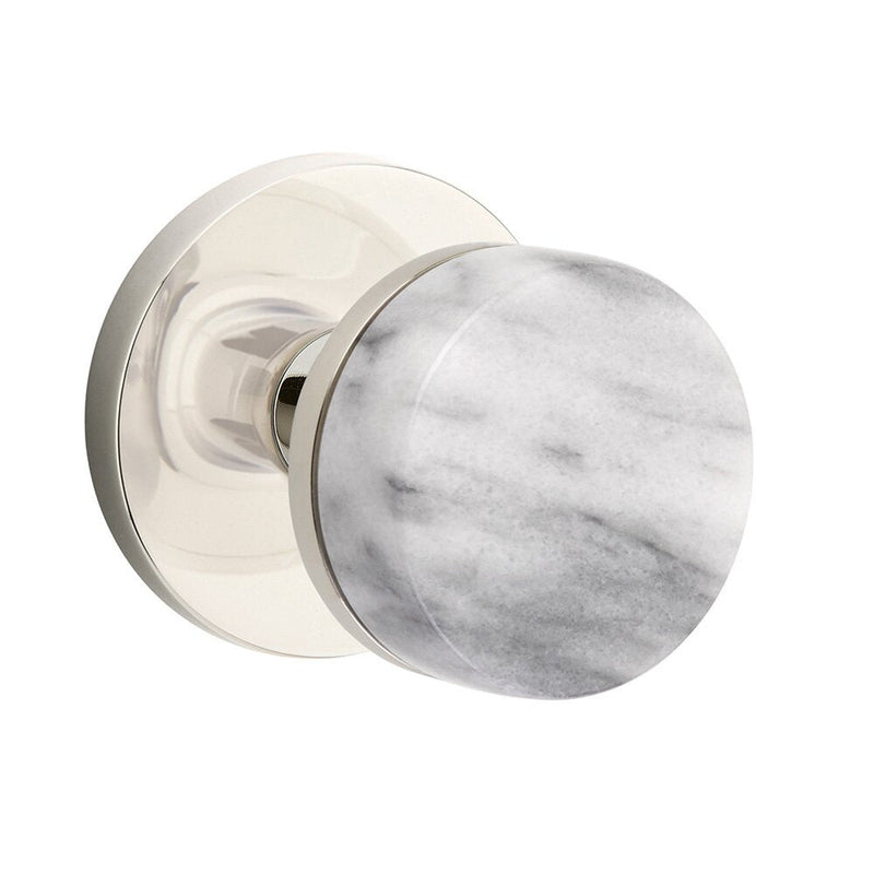 Emtek Dummy Pair Select Conical White Marble Knob with Disk Rosette in Lifetime Polished Nickel finish
