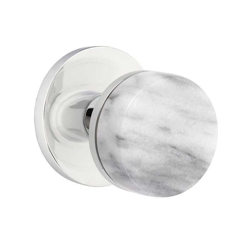 Emtek Dummy Pair Select Conical White Marble Knob with Disk Rosette in Polished Chrome finish