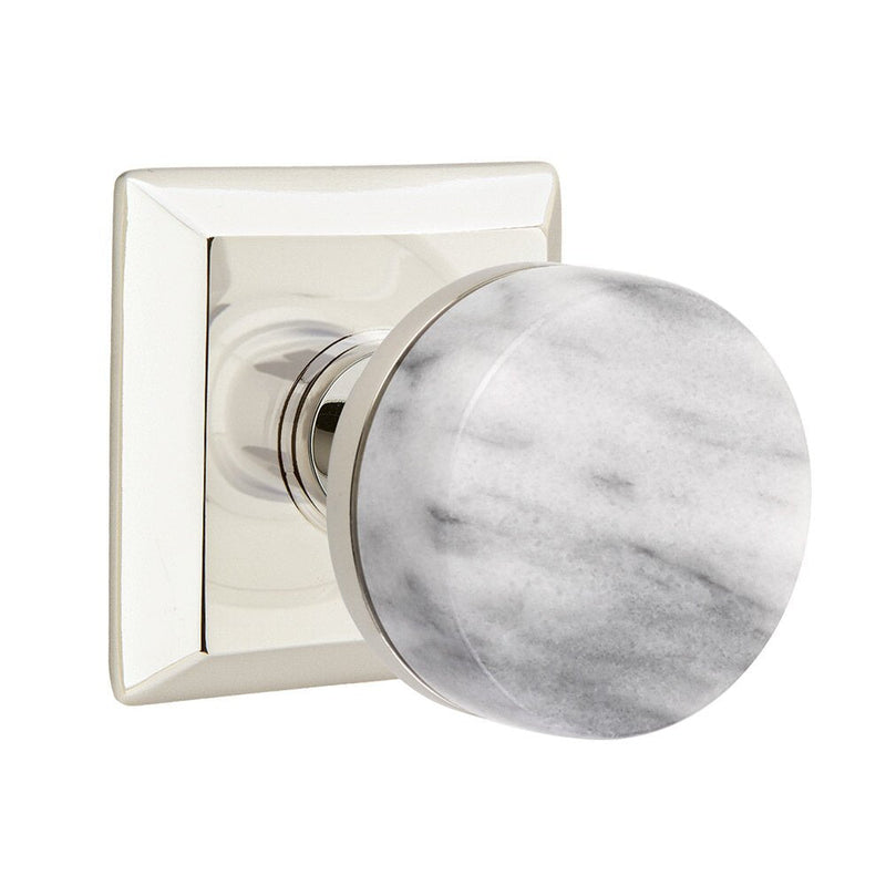 Emtek Dummy Pair Select Conical White Marble Knob with Quincy Rosette in Lifetime Polished Nickel finish
