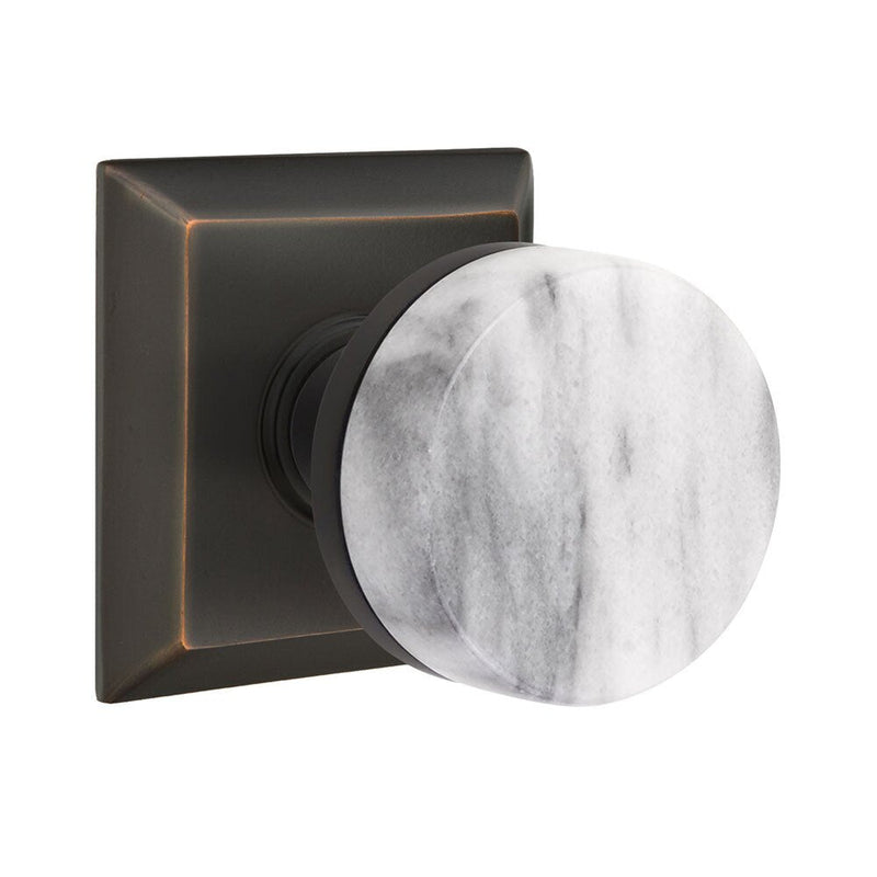 Emtek Dummy Pair Select Conical White Marble Knob with Quincy Rosette in Oil Rubbed Bronze finish