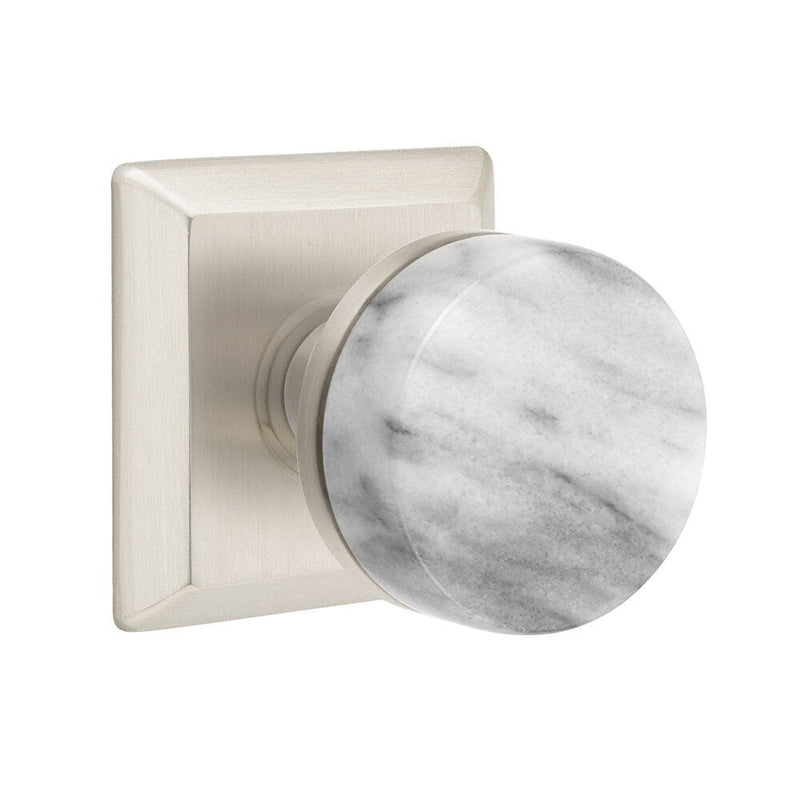 Emtek Dummy Pair Select Conical White Marble Knob with Quincy Rosette in Satin Nickel finish