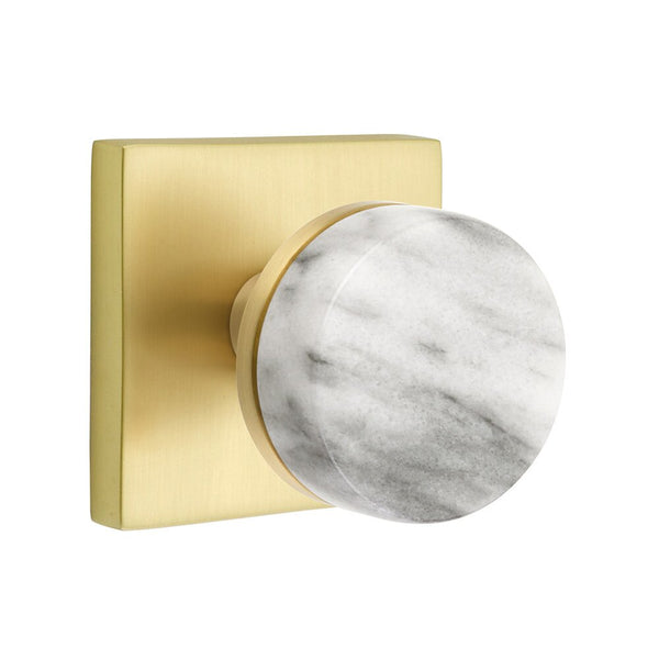 Emtek Dummy Pair Select Conical White Marble Knob with Square Rosette in Satin Brass finish