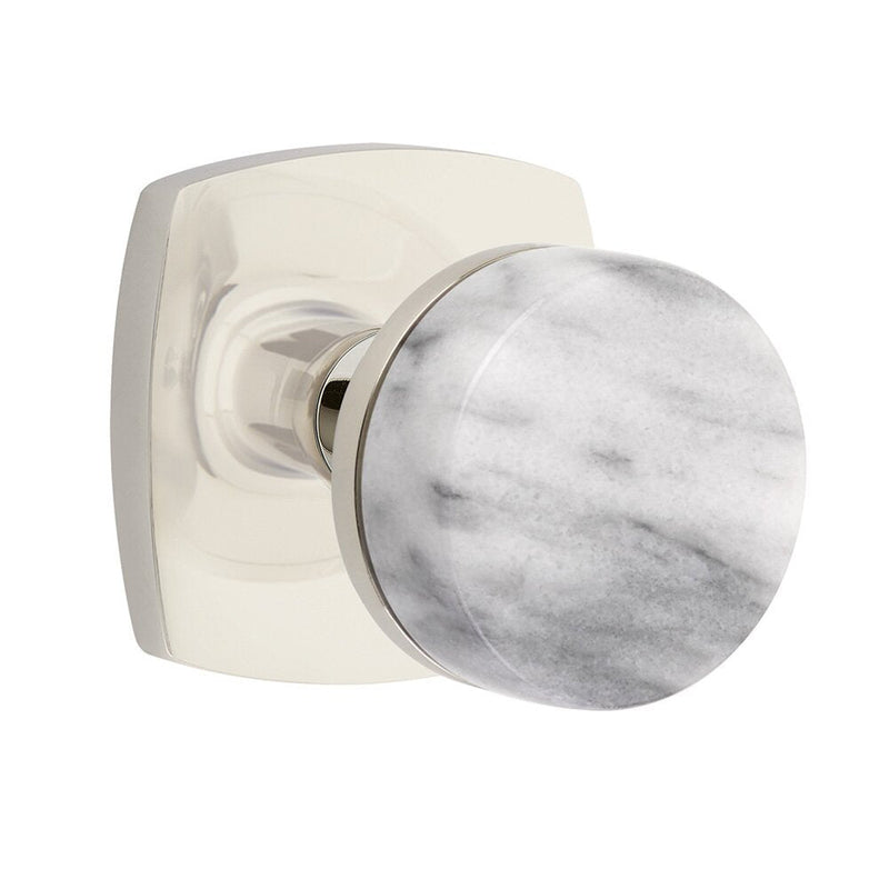 Emtek Dummy Pair Select Conical White Marble Knob with Urban Modern Rosette in Lifetime Polished Nickel finish