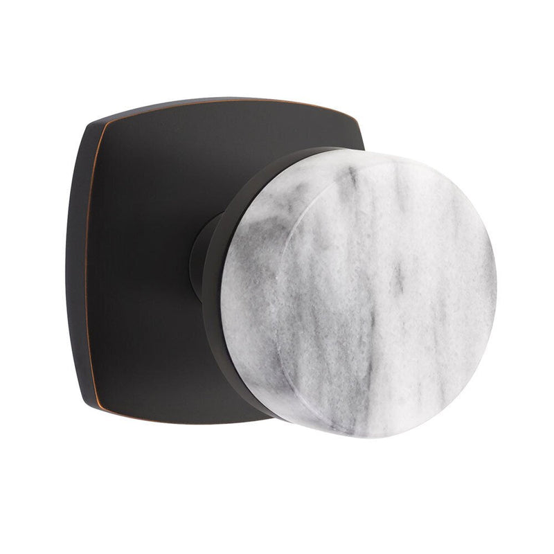 Emtek Dummy Pair Select Conical White Marble Knob with Urban Modern Rosette in Oil Rubbed Bronze finish