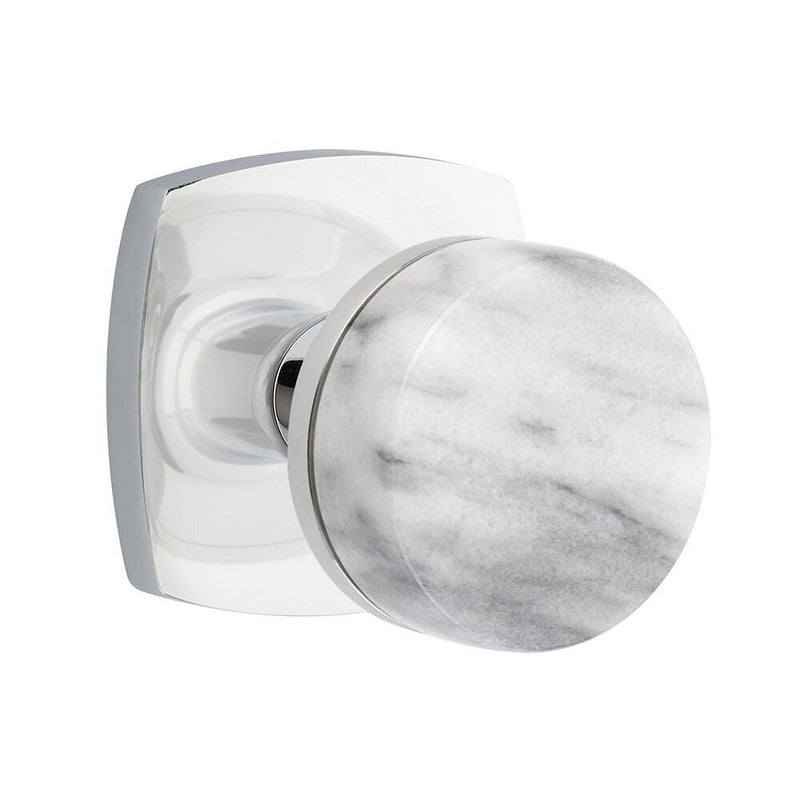 Emtek Dummy Pair Select Conical White Marble Knob with Urban Modern Rosette in Polished Chrome finish