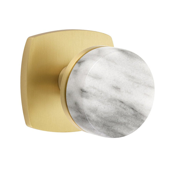 Emtek Dummy Pair Select Conical White Marble Knob with Urban Modern Rosette in Satin Brass finish