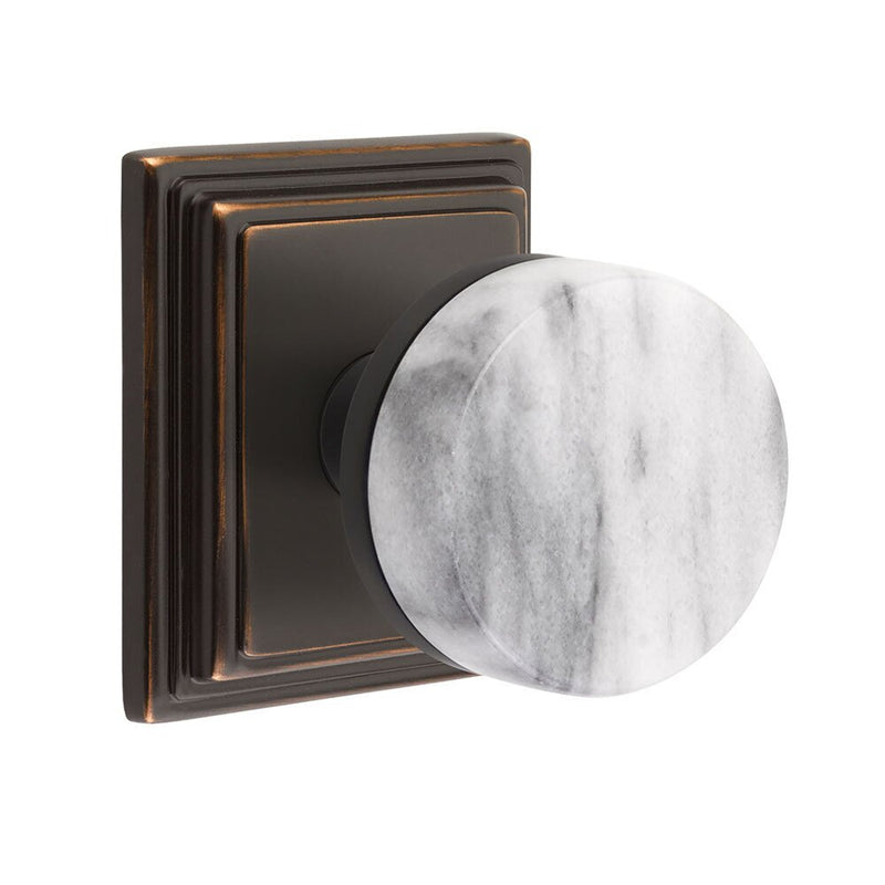 Emtek Dummy Pair Select Conical White Marble Knob with Wilshire Rosette in Oil Rubbed Bronze finish