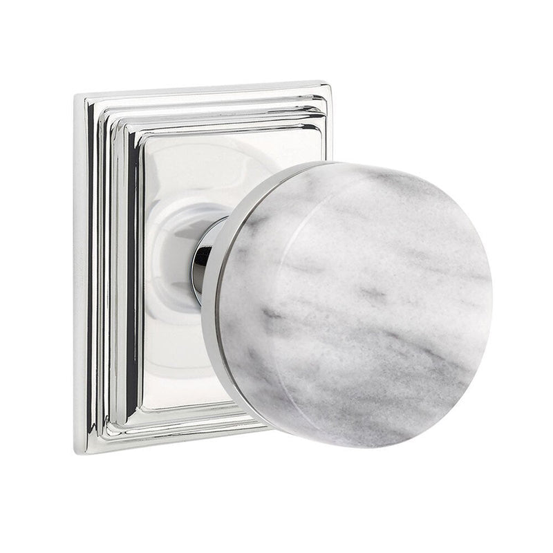 Emtek Dummy Pair Select Conical White Marble Knob with Wilshire Rosette in Polished Chrome finish