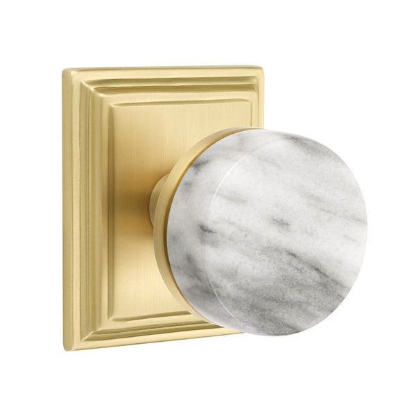 Emtek Dummy Pair Select Conical White Marble Knob with Wilshire Rosette in Satin Brass finish
