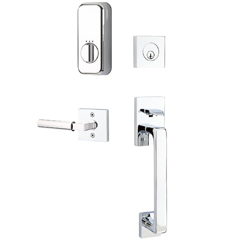 Emtek EMPowered Baden Tubular Entrance Handleset Single Cylinder with Right Handed Hercules Lever in Polished Chrome finish