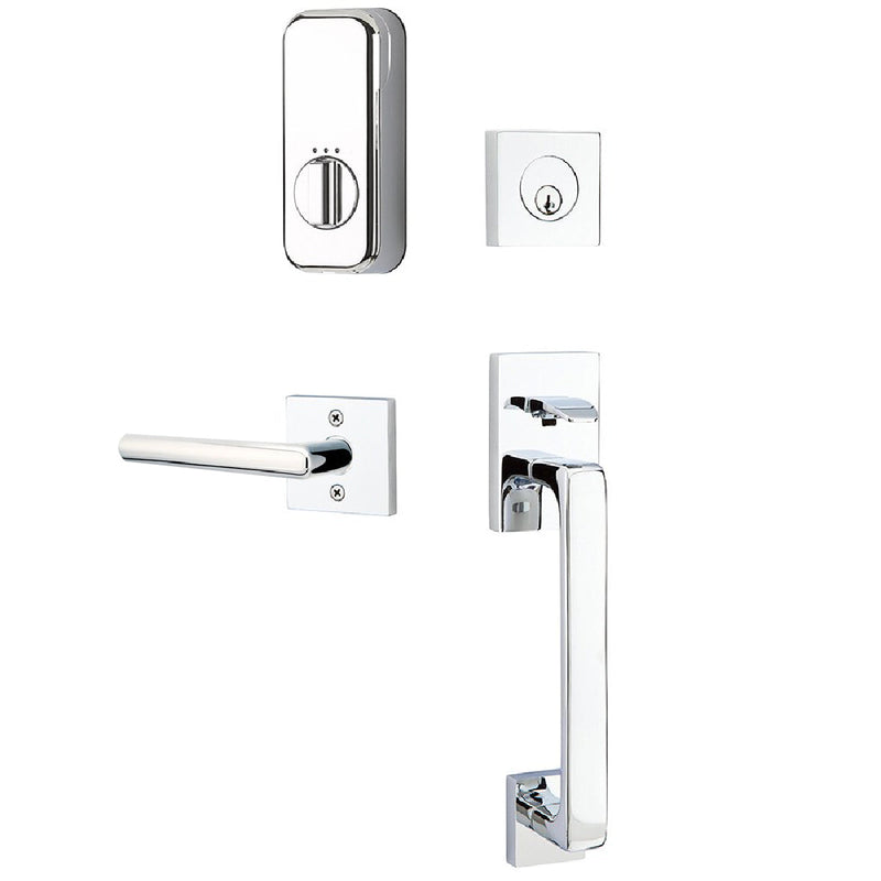 Emtek EMPowered Baden Tubular Entrance Handleset Single Cylinder with Right Handed Stuttgart Lever in Polished Chrome finish