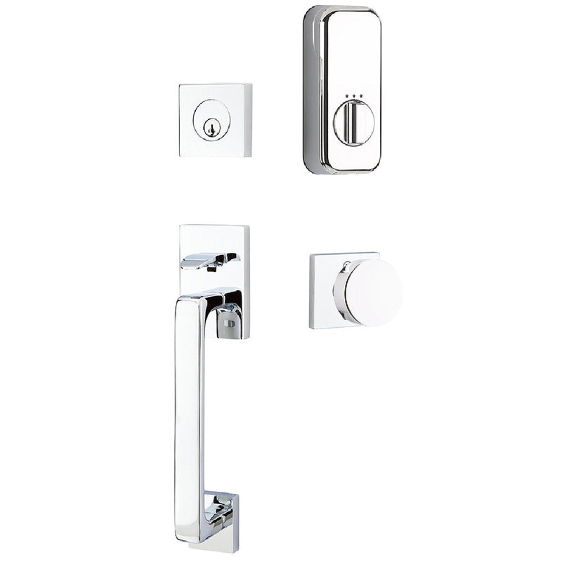 Emtek EMPowered Baden Tubular Entrance Handleset Single Cylinder with Round Knob in Polished Chrome finish