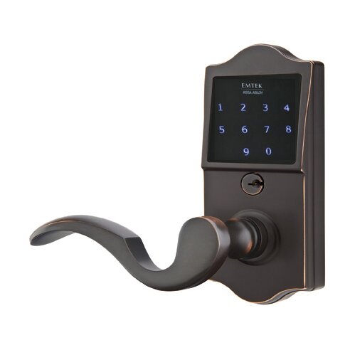 Emtek EMTouch Classic Electronic Touchscreen Keypad Leverset with Left Handed Cortina Lever in Oil Rubbed Bronze finish