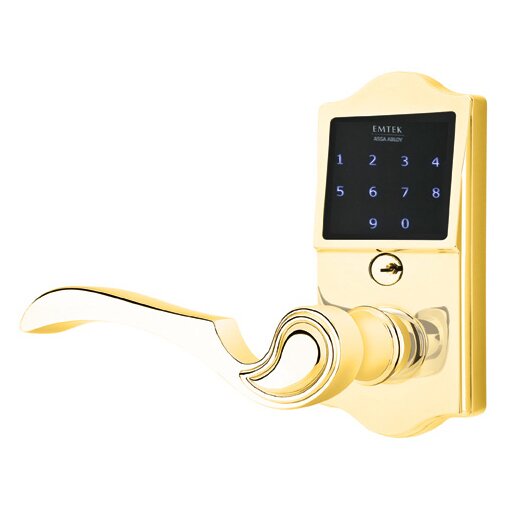 Emtek EMTouch Classic Electronic Touchscreen Keypad Leverset with Left Handed Coventry Lever in Polished Brass finish