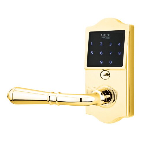 Emtek EMTouch Classic Electronic Touchscreen Keypad Leverset with Left Handed Turino Lever in Polished Brass finish