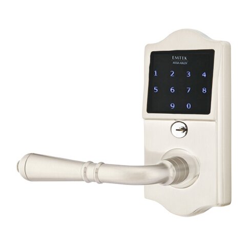 Emtek EMTouch Classic Electronic Touchscreen Keypad Leverset with Left Handed Turino Lever in Satin Nickel finish