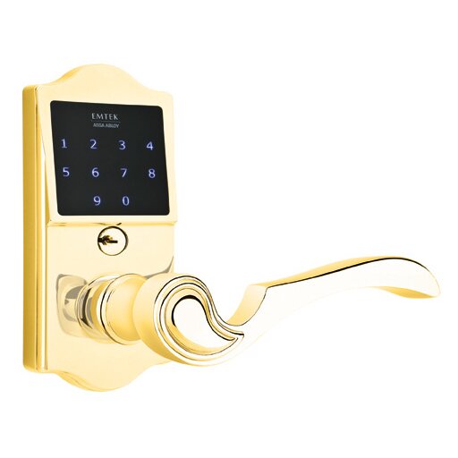 Emtek EMTouch Classic Electronic Touchscreen Keypad Leverset with Right Handed Coventry Lever in Polished Brass finish