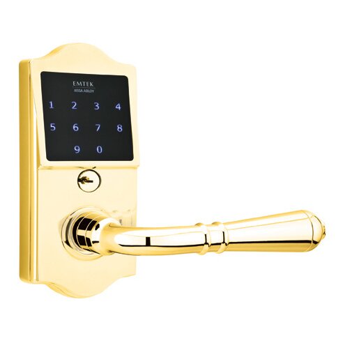 Emtek EMTouch Classic Electronic Touchscreen Keypad Leverset with Right Handed Turino Lever in Polished Brass finish